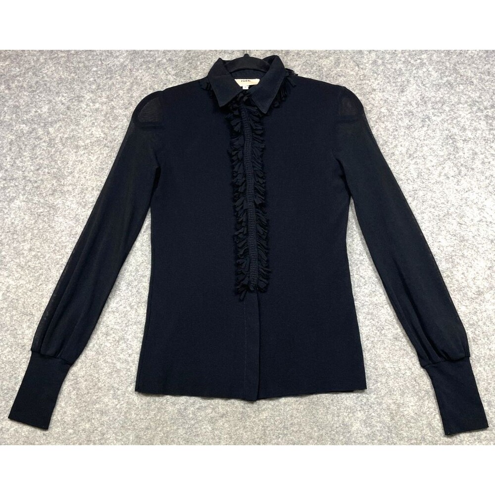 FUZZI Jean Paul Gaultier Mesh Top Womens S Black Shirt Long Sleeve Y2K Vintage
